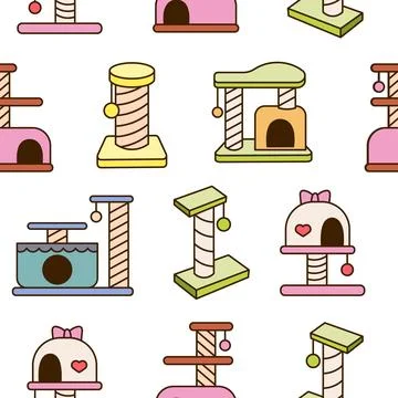 Scratching post for home cats. Seamless pattern. 스톡 일러스트