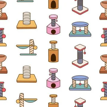 Scratching post for home cats. Seamless pattern. 스톡 일러스트