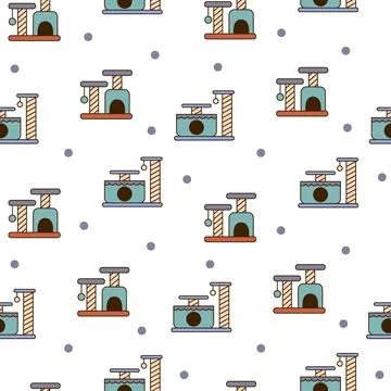 Scratching post for home cats. Seamless pattern. Stock Illustration