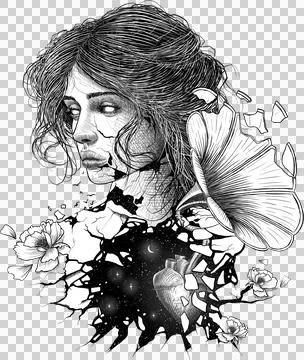 Scratchy themed hand drawn digital illustration. Heart sounds on a gramophone. Stock Illustration