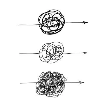 Scrawl ball. Messy process icons. complicated way concept. Stock Illustration
