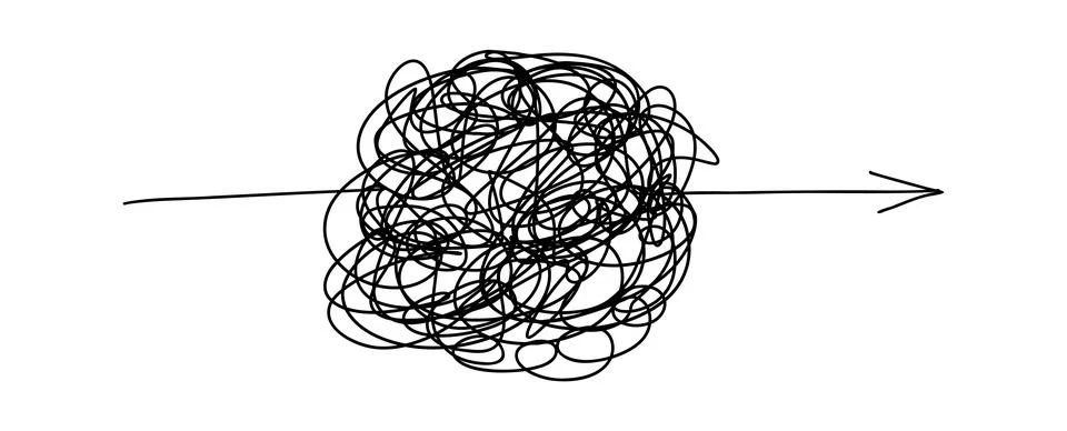 Scrawl ball. Messy process icons. Vector complicated way concept. Stock Illustration