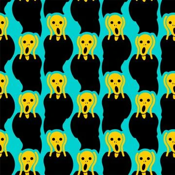 Scream munch Pattern seamless. Man is scared and screaming Background. Art .. Stock Illustration