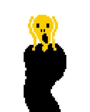 Scream munch Pixel art. 8 bit Man is scared and screaming. pixelated Art ho.. Stock Illustration
