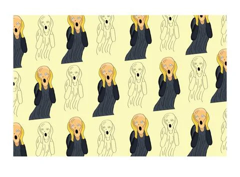 The Scream Pattern. Edward Munch the scream hand drawing vector pattern Stock Illustration