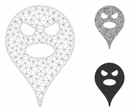 Scream Smiley Map Marker Vector Mesh Network Model and Triangle Mosaic Icon Stock Illustration