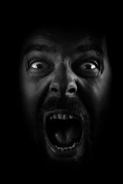 Scream of spooky scared crazy man Stock Photos