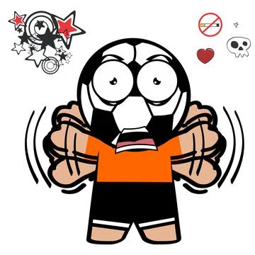 Screaming chibi kid soccer ball head character cartoon Stock Illustration