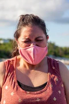 Screaming into face mask Stock Photos