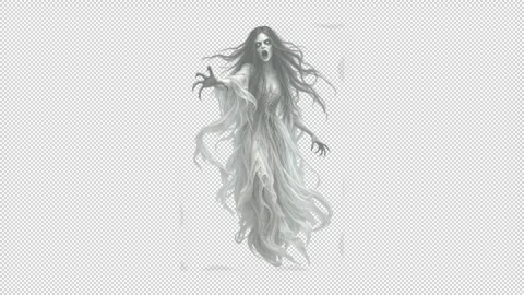 Screaming Female Banshee Ghost Seamless Loop Transparent Overlay facing left Vídeo Stock 344497772
