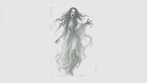 Screaming Female Banshee Ghost Seamless Loop Transparent Overlay, Facing Right Vídeo Stock 344497945