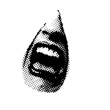 Screaming halftone element for trendy collage. Large open female mouth, loud Stock-Illustration