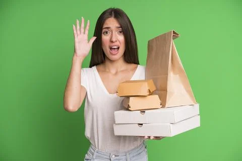 Screaming with hands up in the air Stock Photos