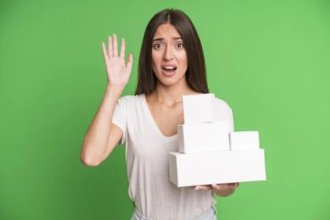 Screaming with hands up in the air Stock Photos