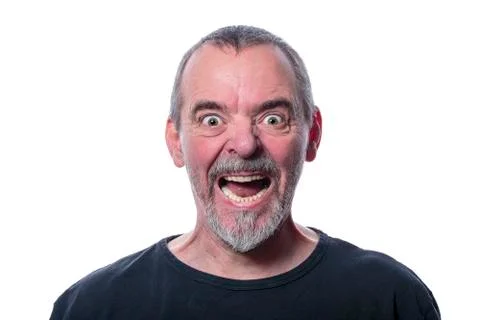 Screaming man with beard, isolated on white Stock Photos