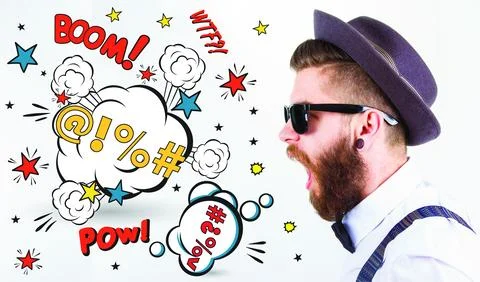 Screaming man with long beard Stock Photos