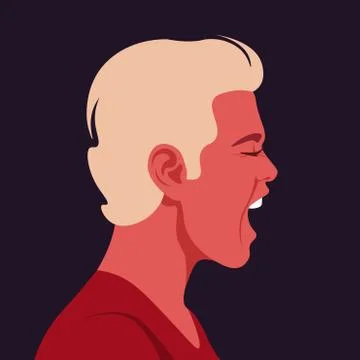Screaming man's face in a profile. Head of a blond guy in stress Stock Illustration