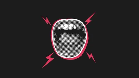Screaming open mouth with pulsing lightning bolts in a loop animation. Stock Footage 342754373