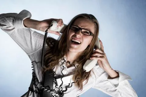 Screaming phone operator. Stock Photos