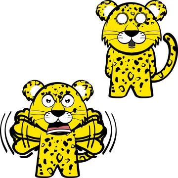 Screaming standing chibi leopard kid character cartoon expressions Stock Illustration