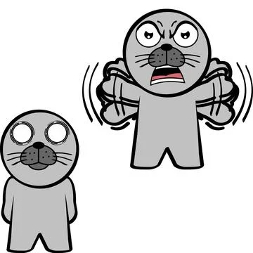 Screaming standing chibi seal kid character cartoon expressions set Stock Illustration