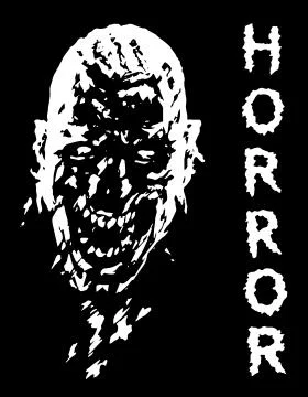 Screaming vampire head in black and white colors. Vector illustration. Stock Illustration