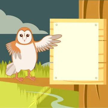 Screech-Owl on the flat tree background Stock Illustration