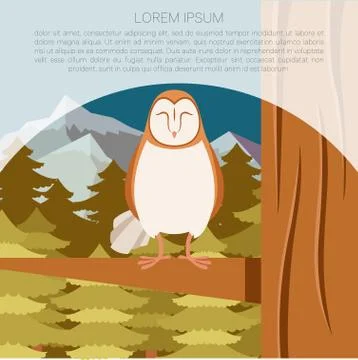 Screech-Owl on the flat tree background Stock Illustration