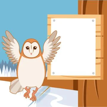 Screech-Owl on the flat tree background Illustrazione stock