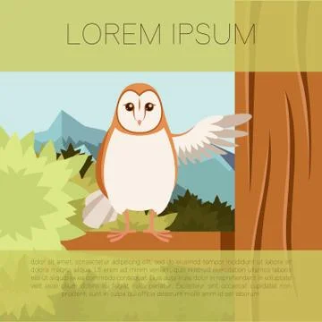 Screech-Owl on the flat tree background Stock Illustration
