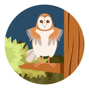 Screech-Owl on the flat tree background Stock Illustration