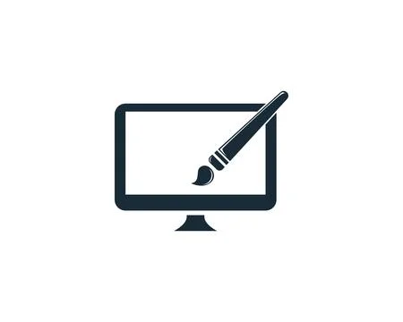 Screen and Paint Brush Icon Vector Logo Template Illustration Design Stock Illustration
