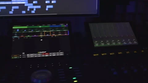 Screen and the sound engineering equipment and devices in a studio room Stock Footage 236504467