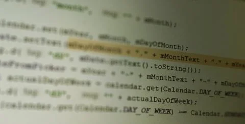 Screen of android application developing code. Lines of code on computer scre 库存照片