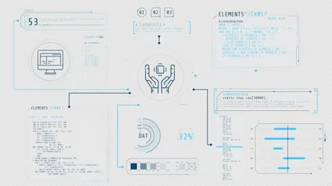 Screen with animated programming codes and infographic elements Stock Footage 326367936