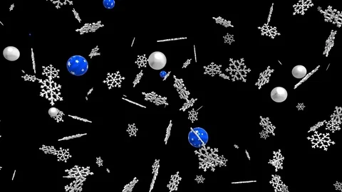 On the screen appear and spin 3D images of Christmas toys of snowflakes and Video stock 82654836