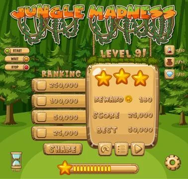 Screen background for computer game with forest background Illustrazione stock