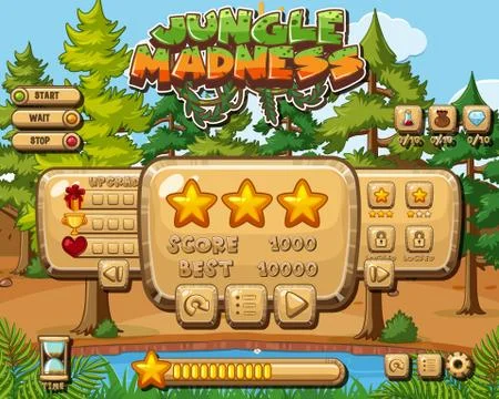 Screen background design for computer game with many trees in forest Stockillustratie