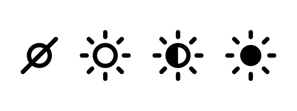 Screen brightness icon set. Display brightness control buttons collection. .. Stock Illustration
