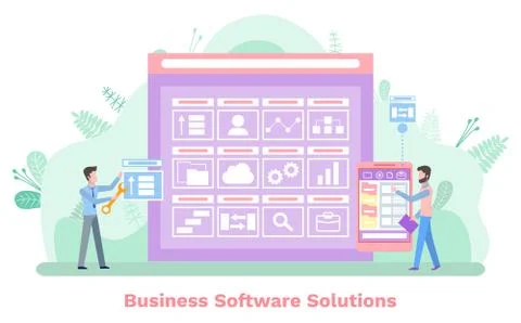 Screen with Buttons, Software Solutions Vector Stock Illustration