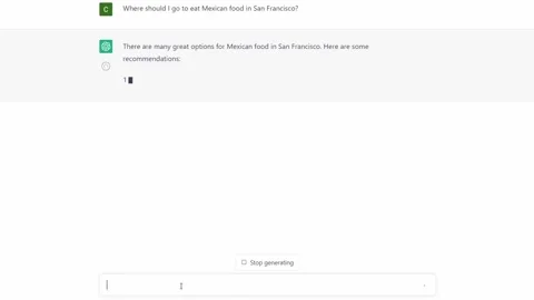 Screen capture: asking ChatGPT where to eat Mexican food in San Francisco Stock Footage 236856706