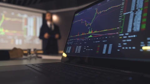 The screen with chart and the businessman on background Stock Footage 124435079