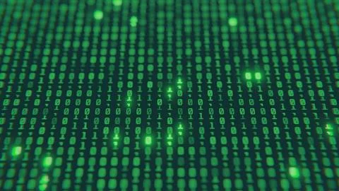 Screen close up digital computer numbers. Green digital binary data on computer  Stock Illustration