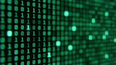 Screen close up digital computer numbers. Green digital binary data on computer  Stock Illustration