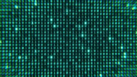 Screen close up digital computer numbers. Green digital binary data on computer  Stock Illustration