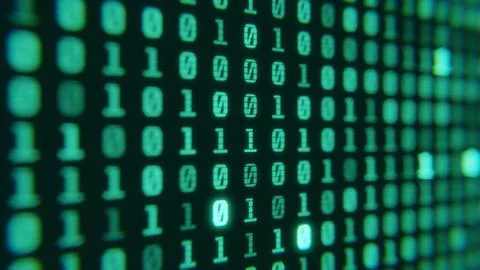 Screen close up digital computer numbers. Green digital binary data on computer Stock Illustration
