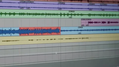Screen close-up shot of Pro Tools recording wave sound from bass instrument Stock Footage