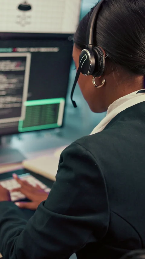 Screen, coding and person typing on computer for cyber security, support and Video stock 335276236