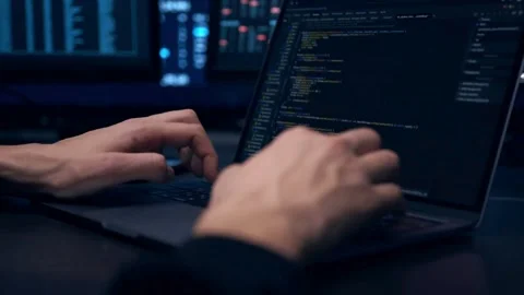 Screen Coding Programmer man writing program HTML code sitting at workplace in 스톡 동영상 334585817