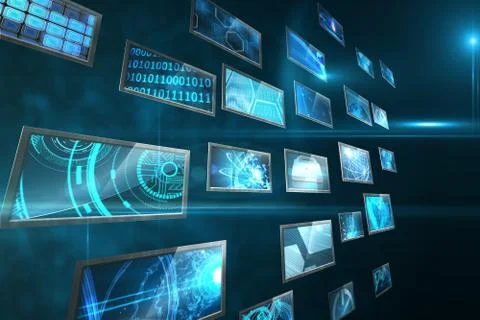 Screen collage showing computing images Stock Illustration